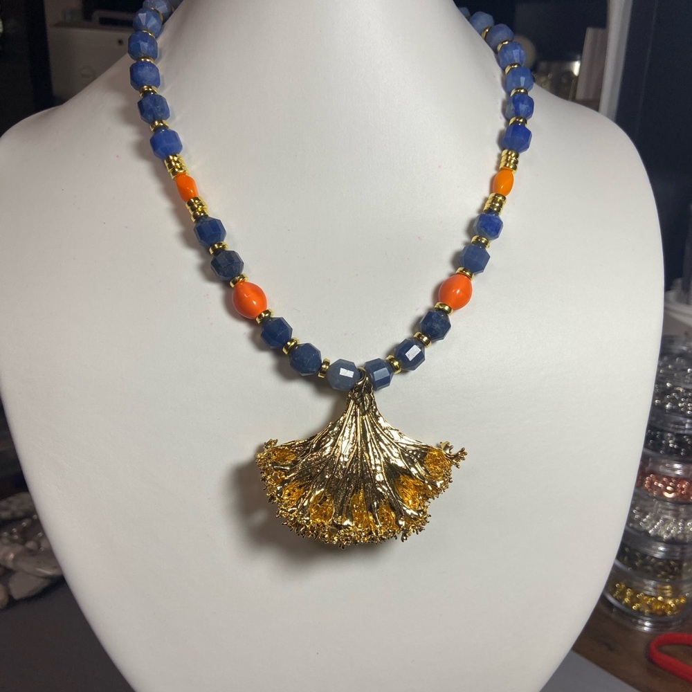 Gemstone and glass Necklace with Orange Accents